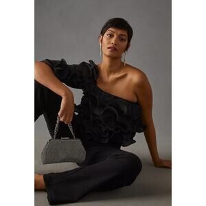 New Anthropologie Let Me Be 3-D Rosette One-Shoulder Top $148 XXSP Black